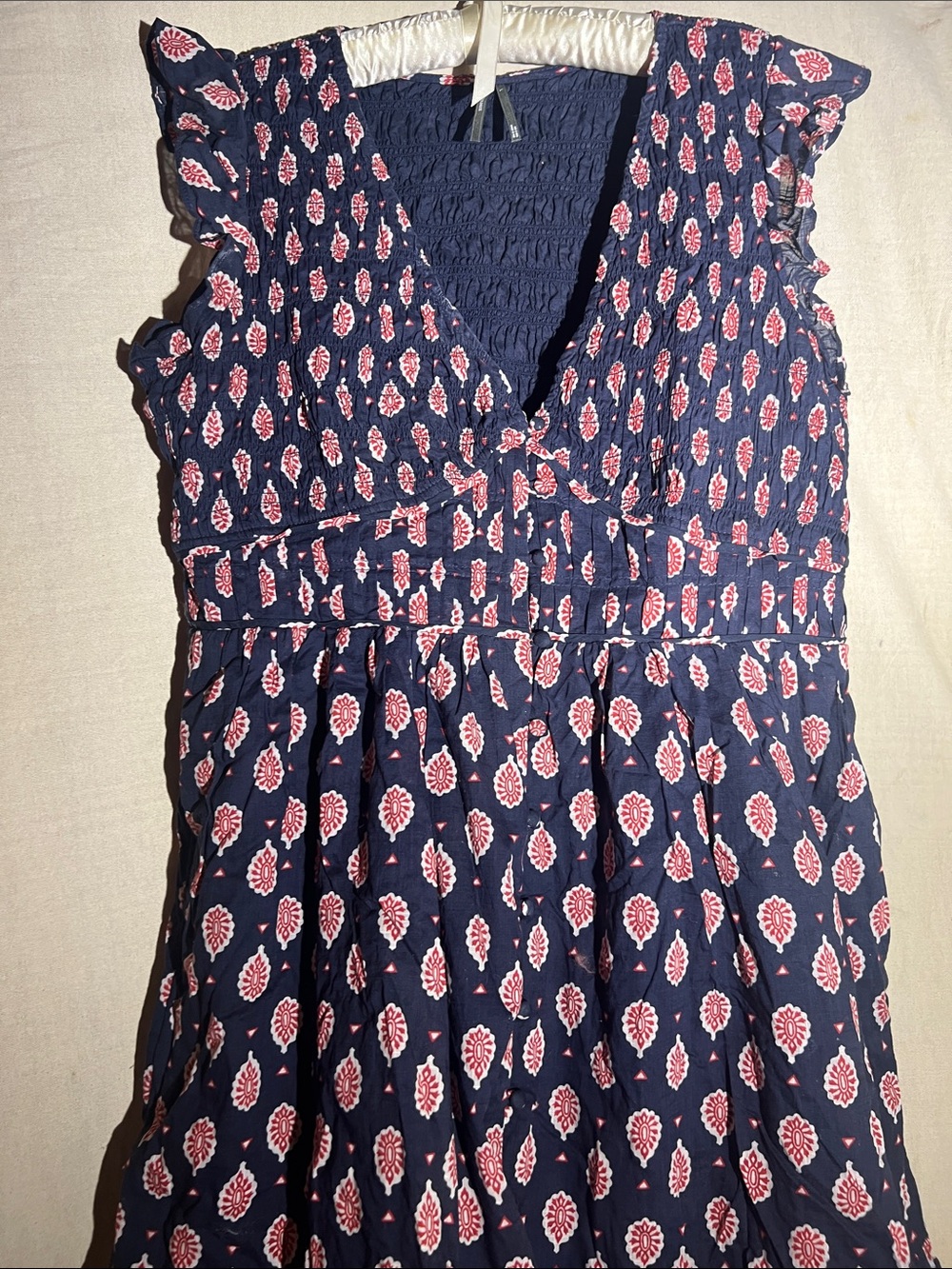NWOT L Anthropologie Navy Blue & Red Indian Print Sleeveless Sundress w/pockets! - Picture 3 of 8